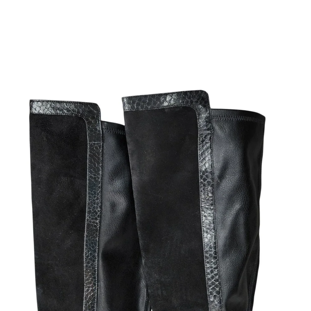 Vince Camuto Over The Knee Boot sz 6.5 Women Black Suede Leather  Snakeskin Trim